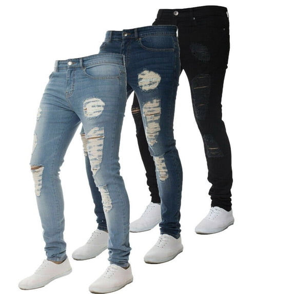 Listenwind Men's Stretchy Ripped Skinny Biker Jeans Slim Fit Denim Pants Destroyed Hole