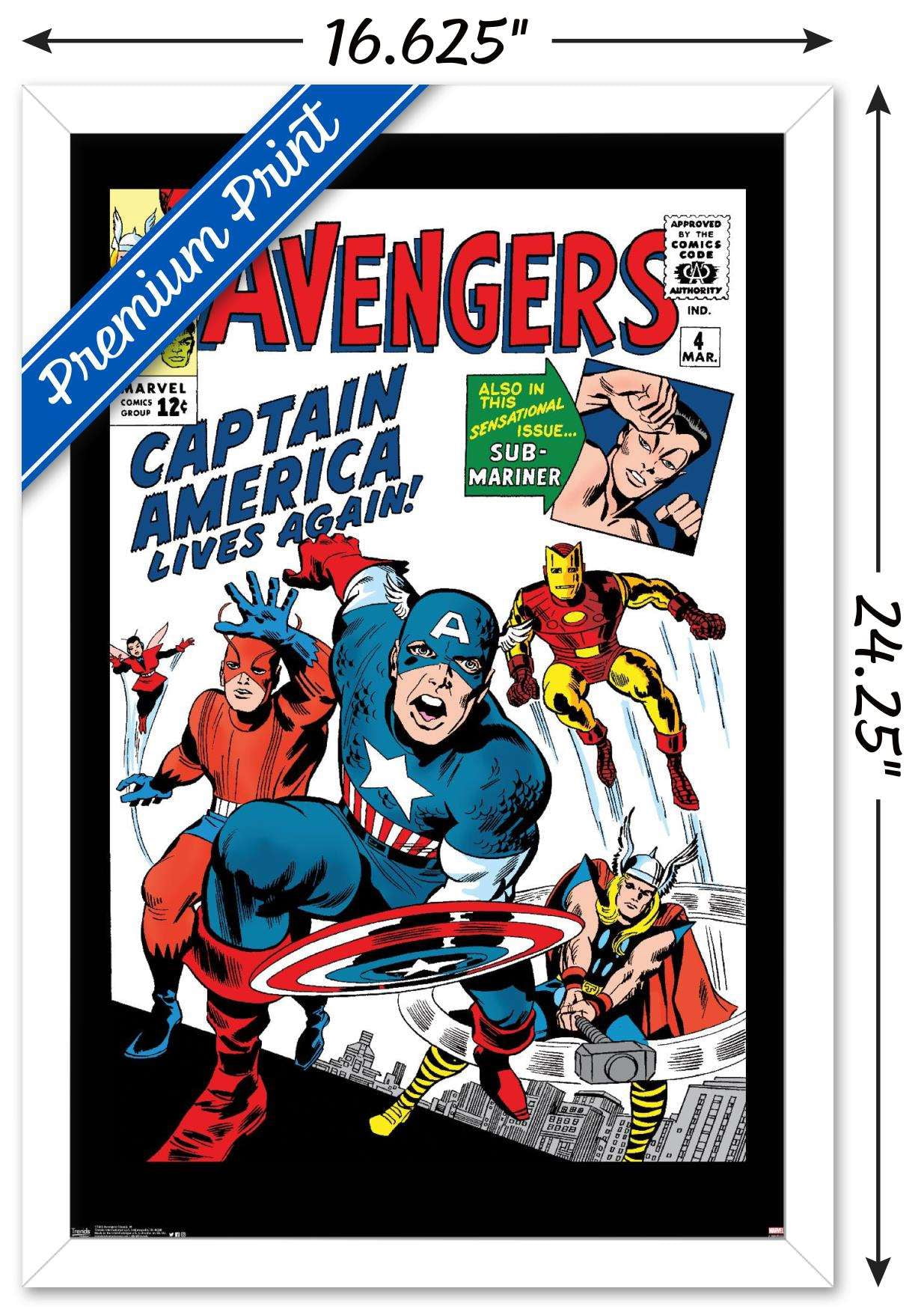Marvel Comics - Avengers - Captain America - Comic Cover #4 Wall Poster, 14.725" x 22.375", Framed