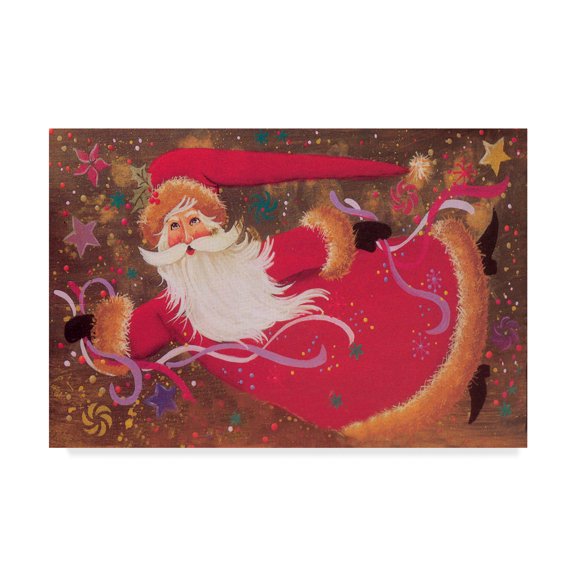 Trademark Fine Art 'Santa Flying With Ribbon' Canvas Art by Beverly Johnston