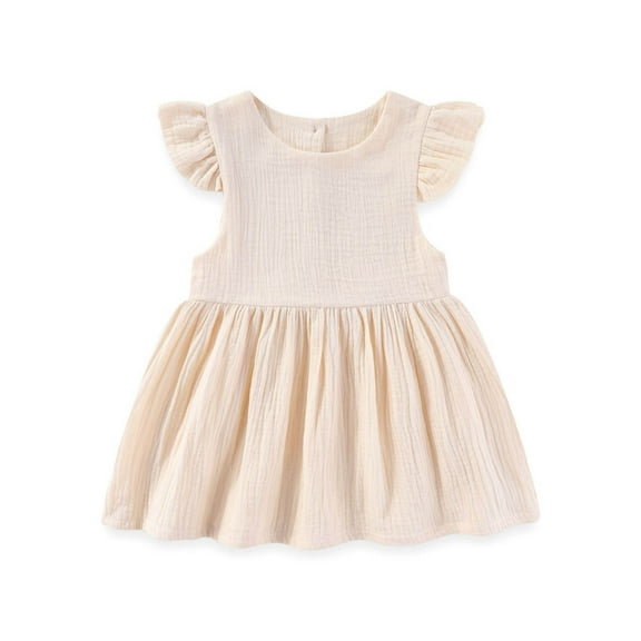 NAISIBABY Girls Pleated Dress, Flounce Sleeveless Crewneck Casual Play Dress Beige 6-12Months