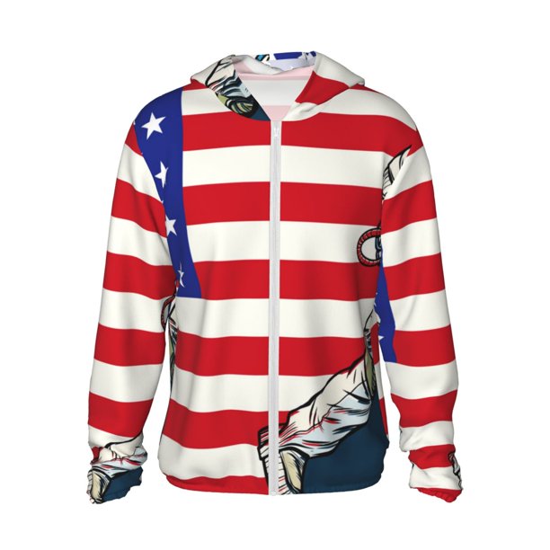 Fotbe American Astronaut Runs Forward Chaqueta con Protección Solar UPF 50+ para Hombre y Mujer, Camisa con Capucha y Bolsillos-3X-Large