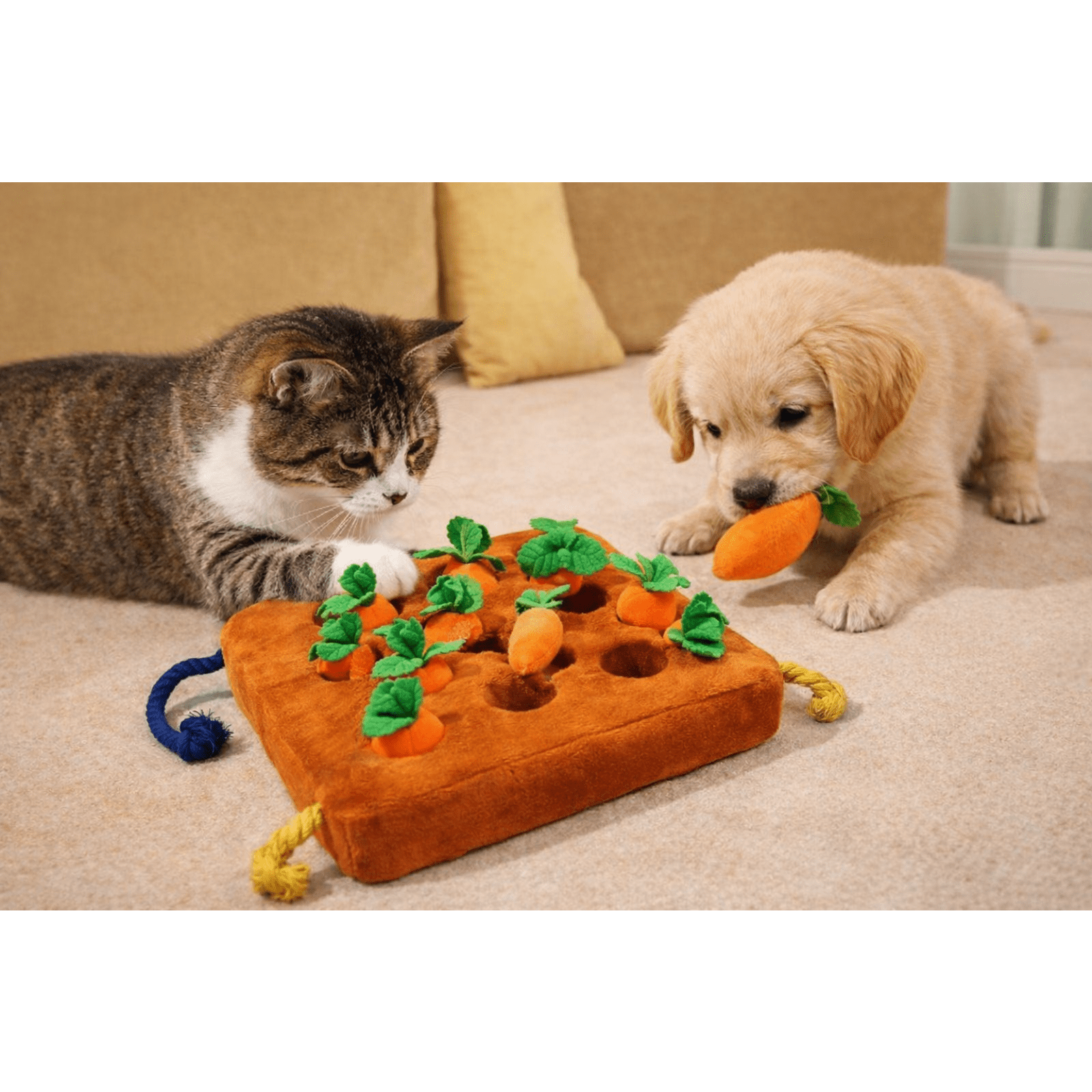 Dog Toys, Carrot Snuffle Mat Puzzle Toy, 2 in 1 Nosework Feeding Game for Stress Relief