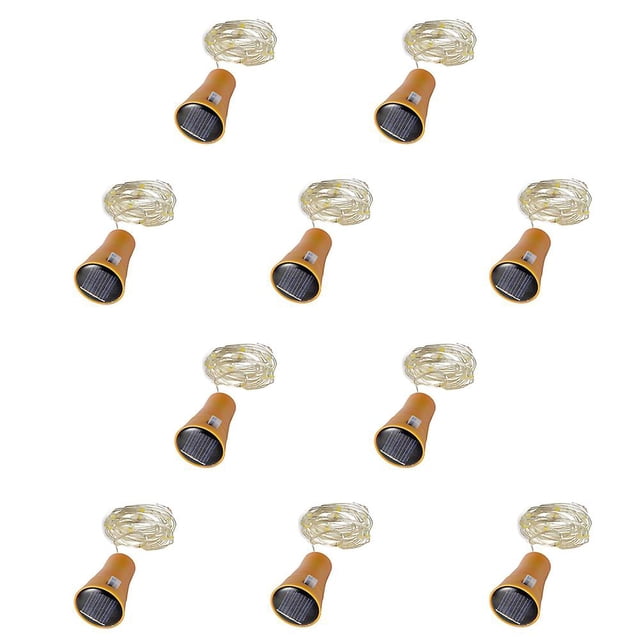 Paquete de 10 luces solares para botellas de vino, 20 luces LED de corcho para fiestas, bodas, exteriores, jardín, patio, decoración