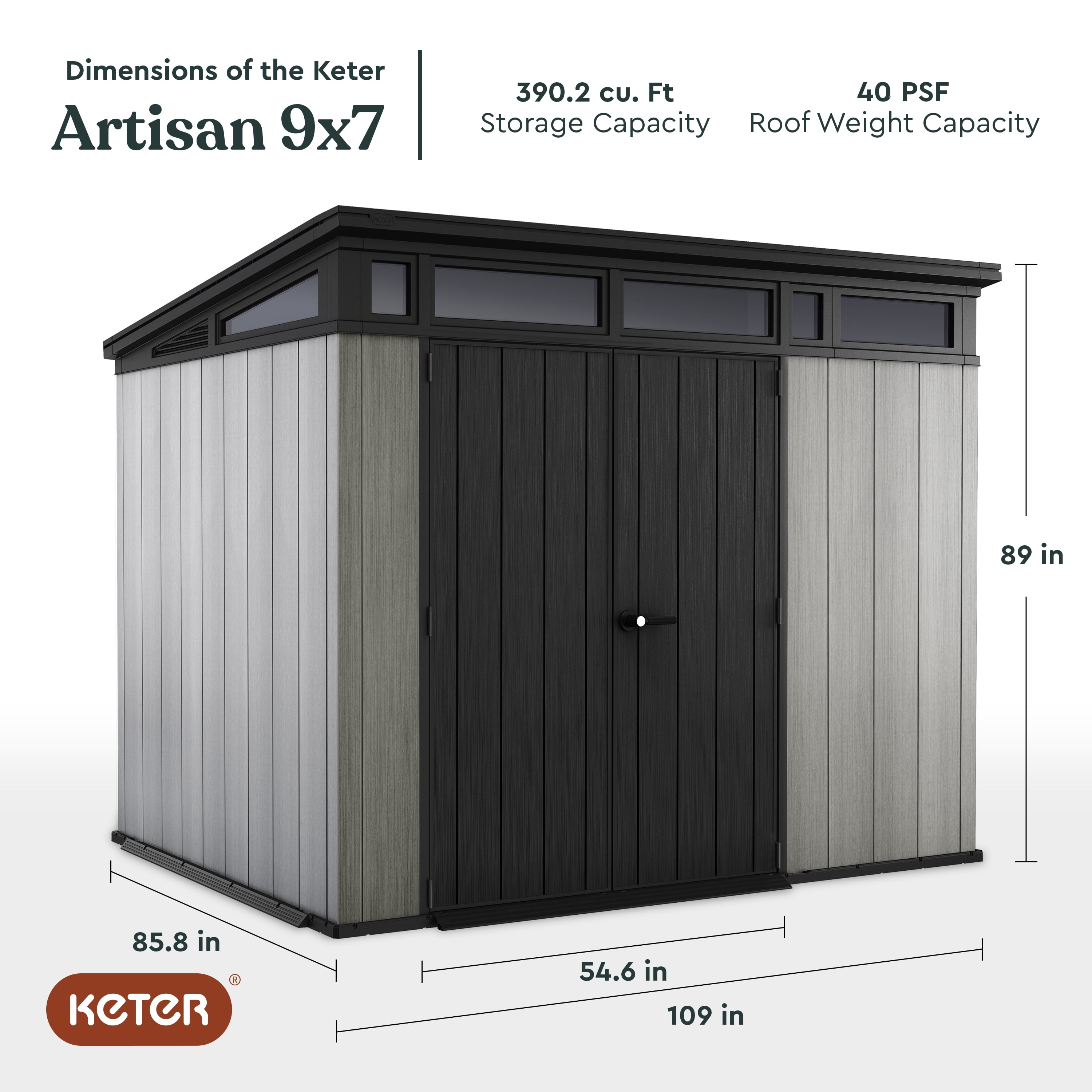 Keter Artisan 9x7 Foot Large Outdoor Shed & Floor w/Modern Design