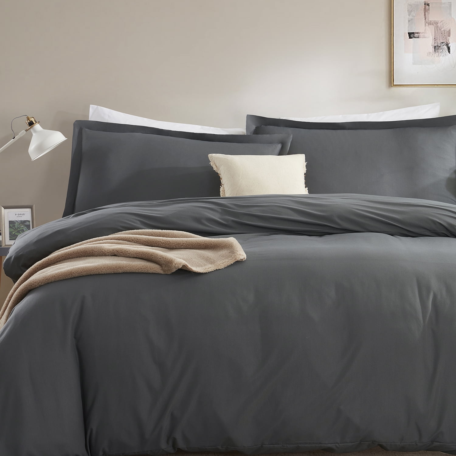 LammaLoe Duvet Cover Queen, Luxury Microfiber 3 Piece Bedding Sets with 2 Pillow Shams, Grey