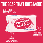 Zote Pink Laundry Bar Soap, Hand & Machine Wash, All Ages, Gentle & Long-Lasting, Laundry Detergent, Bar Cleanser with Sodium Tallowate, 14.1 oz