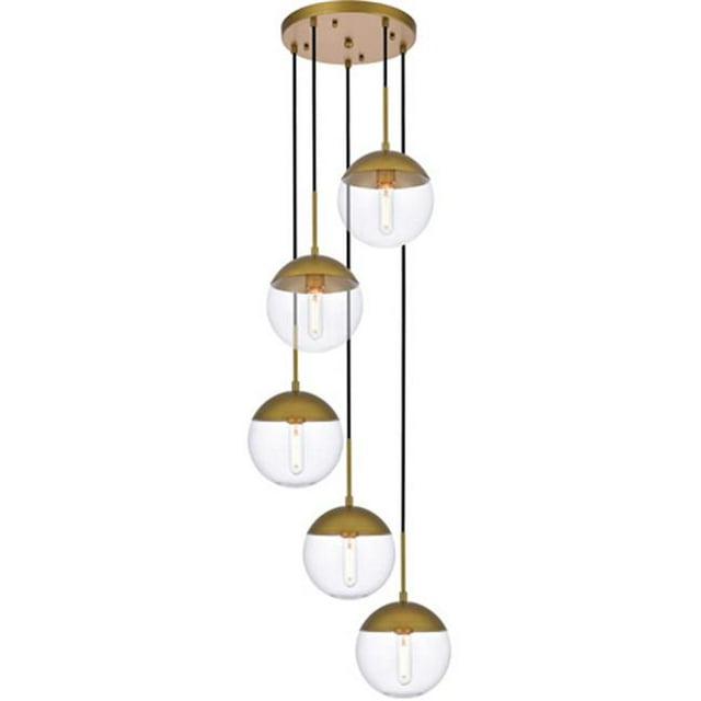 Living District LD6079BR Eclipse 5 Lights Pendant Ceiling Light with Clear Glass, Brass