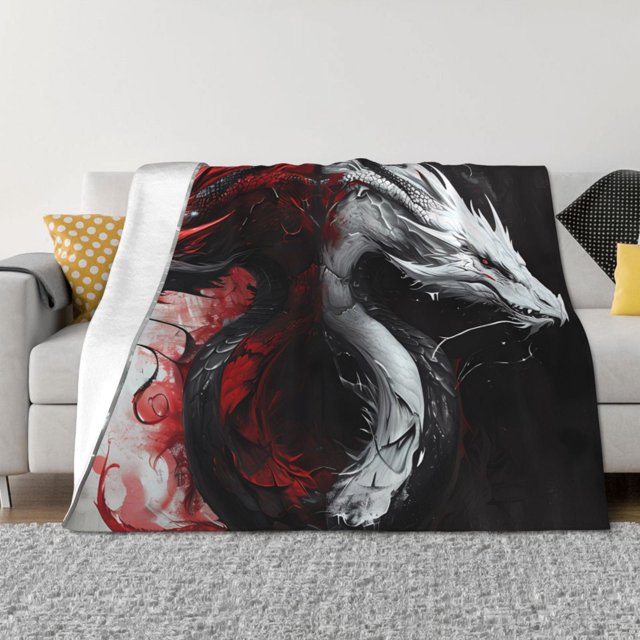 Fotbe Cool Black And White Dragon Manta de Franela con Estampado, Manta Ultrasuave para Cama, Sofá, Auto, Hipoalergénica y Antibolitas-40"x30"