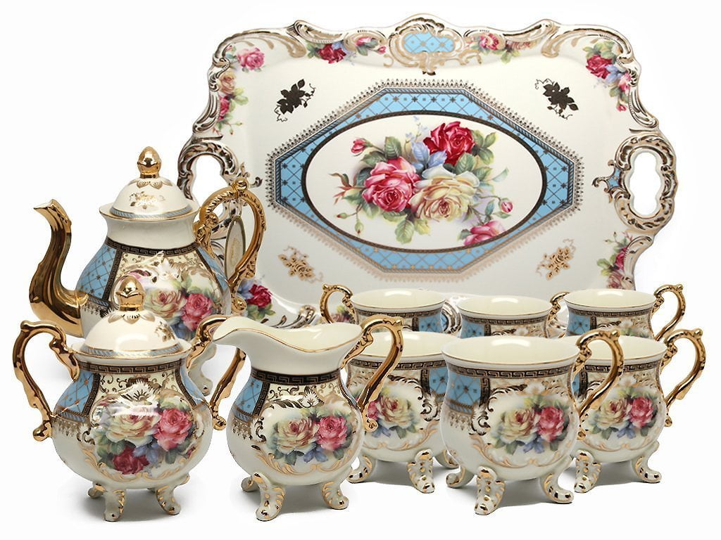 Mosaic Bone China Porcelain Royalty Porcelain 17-pc Tea and Coffee Set 