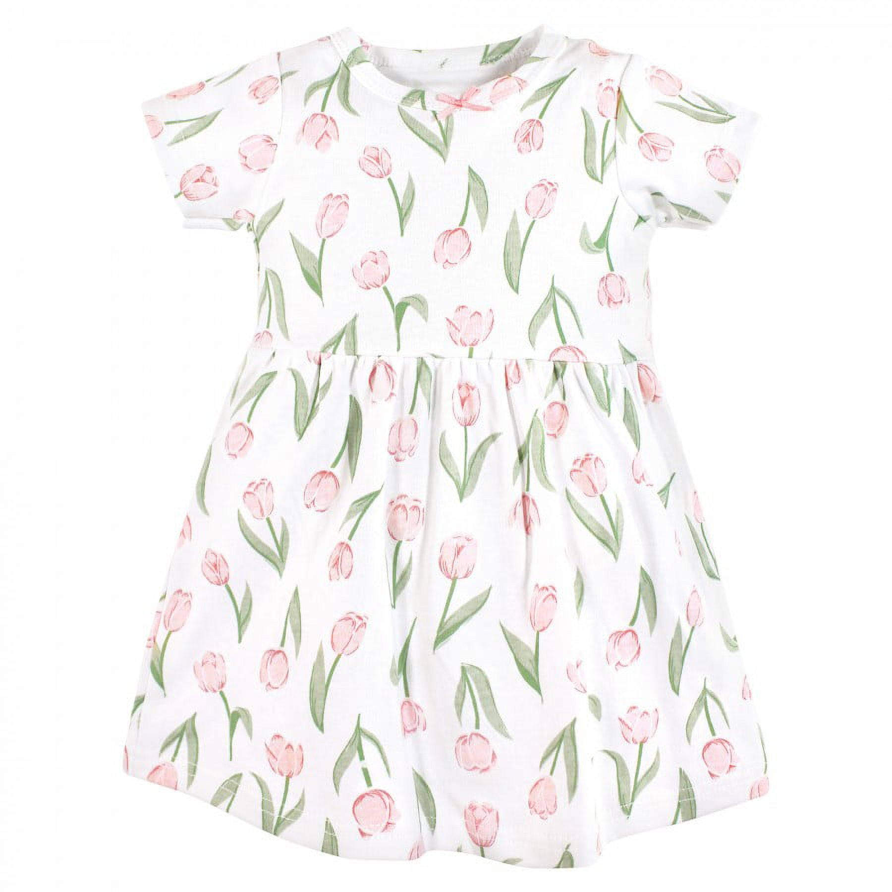 Hudson Baby Infant and Toddler Girl Cotton Dresses, Pink Tulips, 2 Toddler