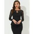 thumbnail image 3 of Allegra K Blusa de encaje floral elegante de manga larga con cuello redondo para mujer Negro L, 3 of 5