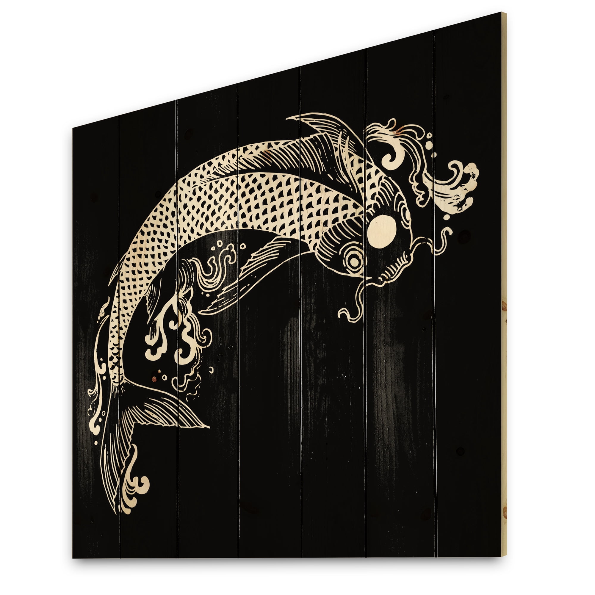 Designart 'Chinoiserie With Koi Fish I' Traditional Print on Natural Pine Wood