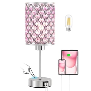 Natyswan Touch Crystal Table Lamp, Pink with USB Ports