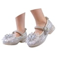 thumbnail image 3 of Gyujnb Girls' Glitter Bow Rhinestone Princess Mary Jane Shoes Adjustable Buckle Strap Low Heel Dress Shoes, Closed Toe,10-10.5 Years, 3 of 7