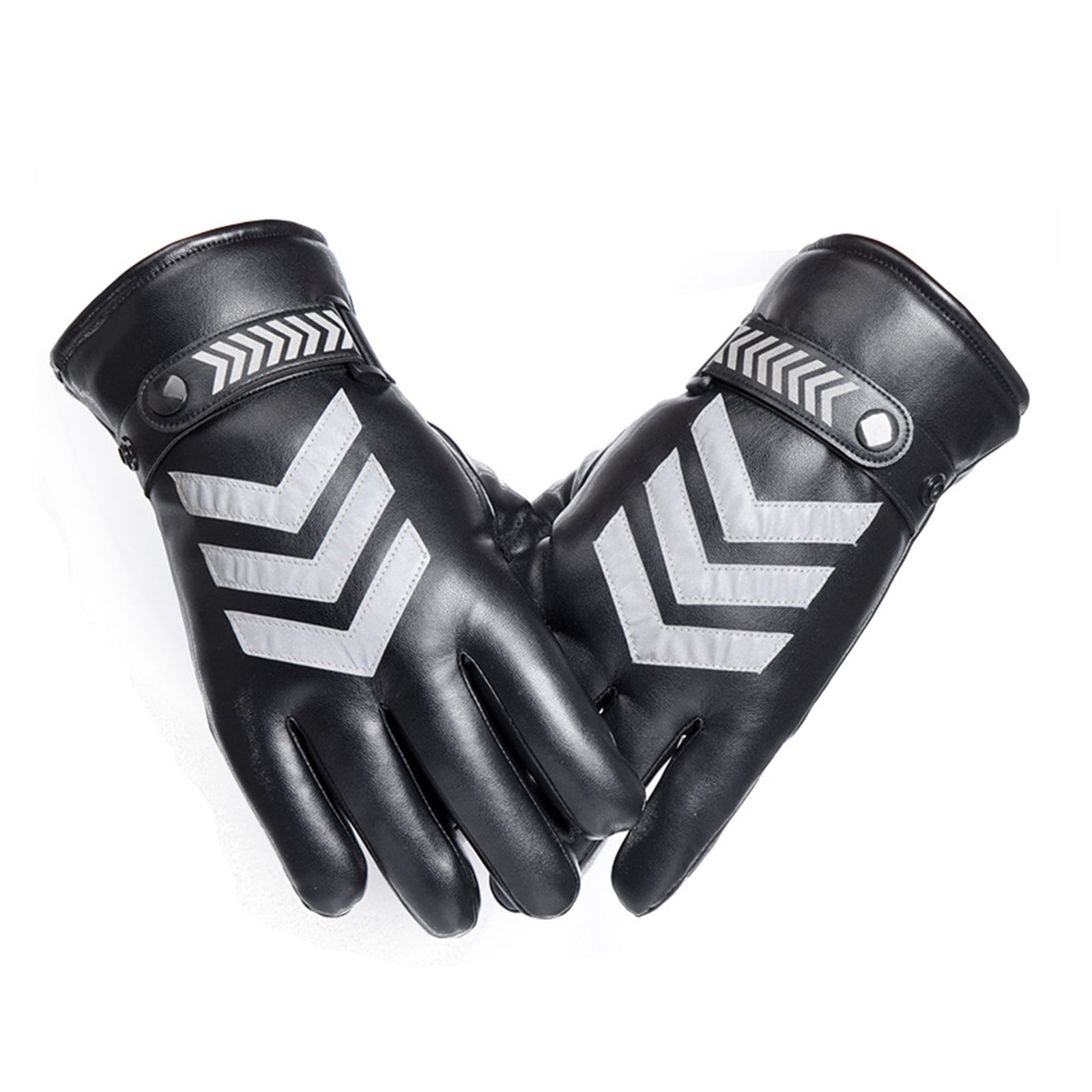 Winter PU Leather Motorcycle Gloves Waterproof Windproof Riding Gloves Reflective Strip Warm Motocross Work Gloves Black White ,Easy Wear
