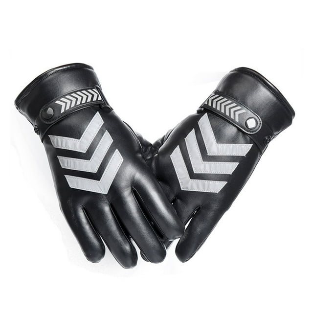 Winter PU Leather Motorcycle Gloves Waterproof Windproof Riding Gloves Reflective Strip Warm Motocross Work Gloves Black White ,Durability and Dexterity