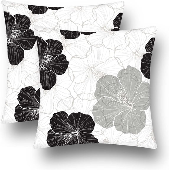 Black White Pillow Covers Set of 2 Grey Floral Throw Pillow Cover Soft Velvet Modern Accent Gray Peony Flower Decorative Couch Cushion Cover for Bed Living Room Chair Sofa Pillow Cases 20x20 Inch