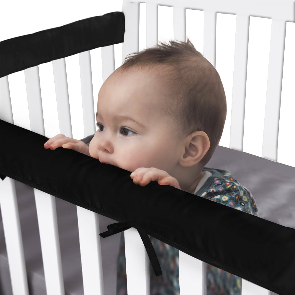 Pro Goleem 3-Piece Thick Crib Rail Cover Protector Set from Chewing Satin Teething Guard Wrap for Standard Cribs Padded with Hypoallergenic Microfiber Fits Front and Side Rails Gray 