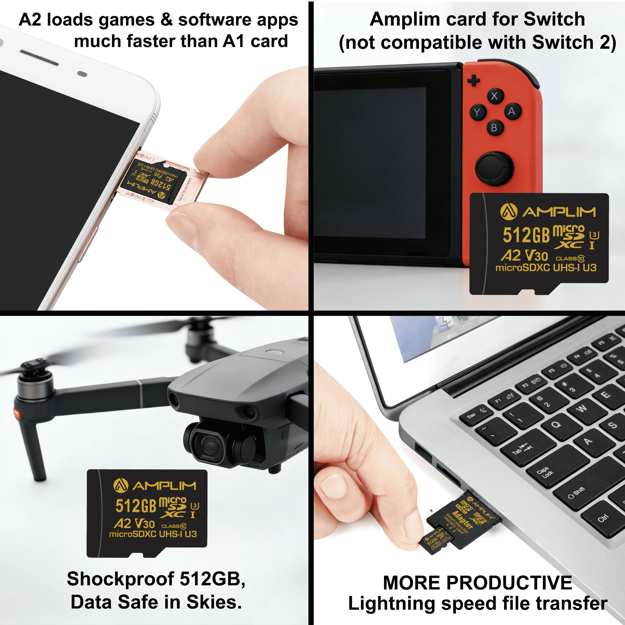 Amplim 512 GB Micro SD Flash Memory Card with Adapter, 2 Total Count
