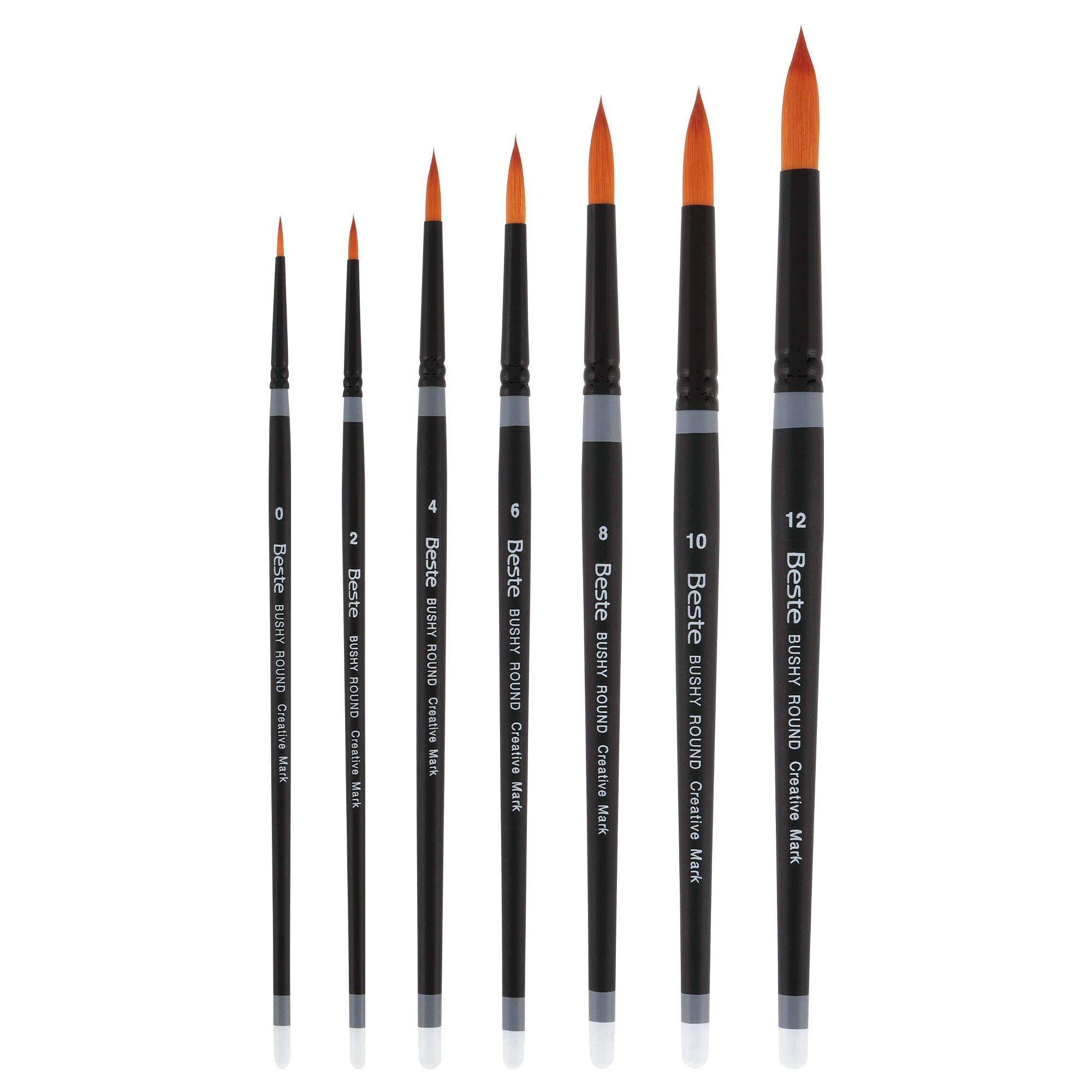 Creative Mark Beste Golden Taklon Bushy Round #4 - 3 Pack Artist Paint Brush, Professional Watercolor Brushes, For Acrylic Painting, Short Handle, Sharp Edges, Hand-Tied & Shaped