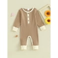 thumbnail image 2 of Bagilaanoe Newborn Baby Girl Boys Fall Jumpsuit Patchwork Long Sleeve Bodysuit 6M 9M 12M 24M Infant Casual One Piece Romper, 2 of 9