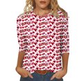 thumbnail image 1 of Penkiiy T-Shirt de la Saint-Valentin pour Femmes Manches 3/4 Col Rond Mignon Cœurs Graphiques T-Shirts Mode Décontractée Blouse L Multicolore, 1 of 5