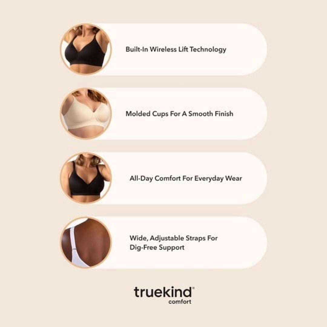 Truekind Comfort Back Smoothing Wireless Shaping Bra – Women’s Seamless Wire-Free Bra with Contour Cups & Back Bulge Smoothing Support, Sizes S to 4XL