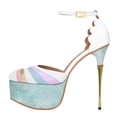 thumbnail image 3 of FSJ Women Graceful Stiletto Platform High Heel Pumps Ankle Strap Rainbow Round Closed Toe D'Orsay Sandals Dress Wedding Shoes Size Size 12 White, 3 of 5
