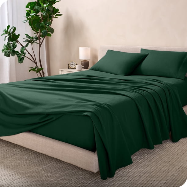 Bare Home Juego de Sábanas de Lujo Tamaño Queen, Franela 100 % Algodón, Bolsillo Profundo, 4 Piezas, Verde Bosque