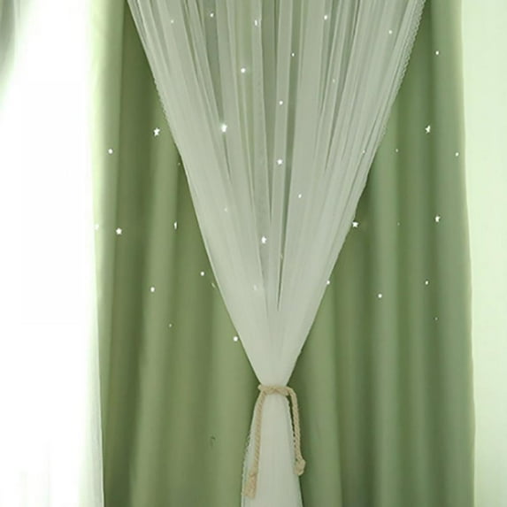 Summark Romance Double-Deck Cloth & Blackout Floor-standing Curtain Star Hollow Curtain Drape, High Shading