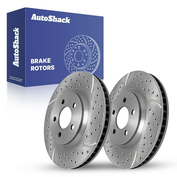AutoShack Front Brake Rotors for Ford, Mustang 2005-2014, RWD V6 3.7L V8 4.6L - Silver Zinc Coated Drilled & Slotted - SilverShield Pro - 12.44" (316 mm), 5-Lug