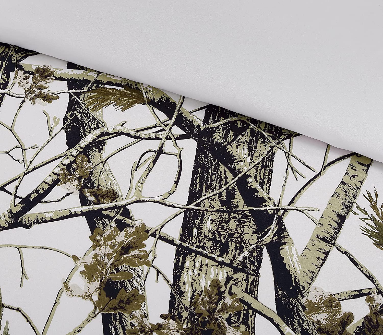 Chezmoi Collection Salem 2-Piece Cabin Lodge Forest Woods Comforter Set, Nature Camo Tree Leaves Printed Soft Microfiber Bedding, White, Twin