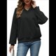 thumbnail image 3 of Sudadera con Capucha para Mujer, de Gran Tamaño, con Cuello en V, Informal, Cómoda, Básica, Moda de Otoño 2025. Negro L, 3 of 10