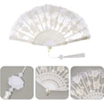 thumbnail image 3 of Portable Lace Folding Fan,QZS Embroidered Flower Bridal Hand Fan for Costume,Chinese Vintage Fan for Wedding,Dancing,Tea Party,White,1Pack, 3 of 6