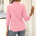 thumbnail image 5 of ClodeEU Women's Collared 3/4 Sleeve V Neck Button Down Blouse,Casual Loose Fit Office Shirt Top Pink,Women's Plus XXL, 5 of 6