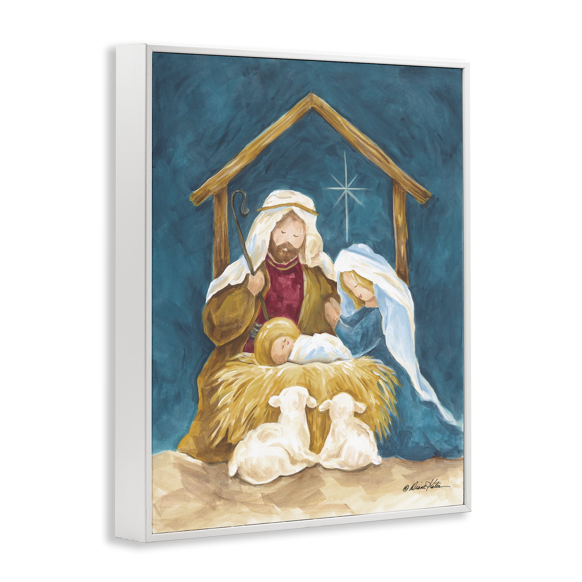 Comforting Nativity Painting White Framed Giclee Art, design by Diane Kater