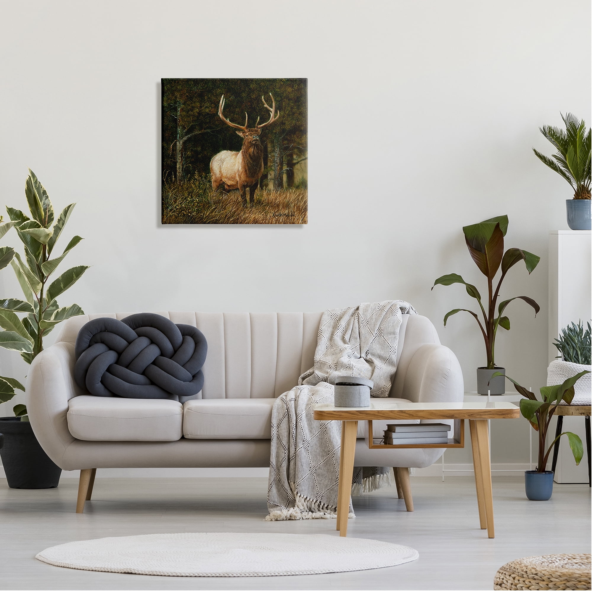 Stupell Industries Elk in Forest Painting Animals & Insects Painting Gallery Wrapped Canvas Art Print Wall Art, 24 x 24