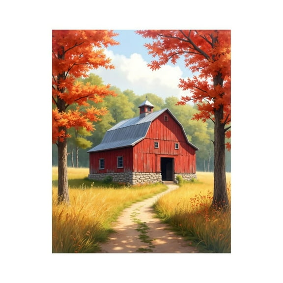 Paint By Numbers Kit for Adults Beginner - DIY Red Barn Autumn Trees Pathway Canvas Painting Kits for Adults, Frameless Paint By Number for Adults for Home Wall Decor 16x20 Inch