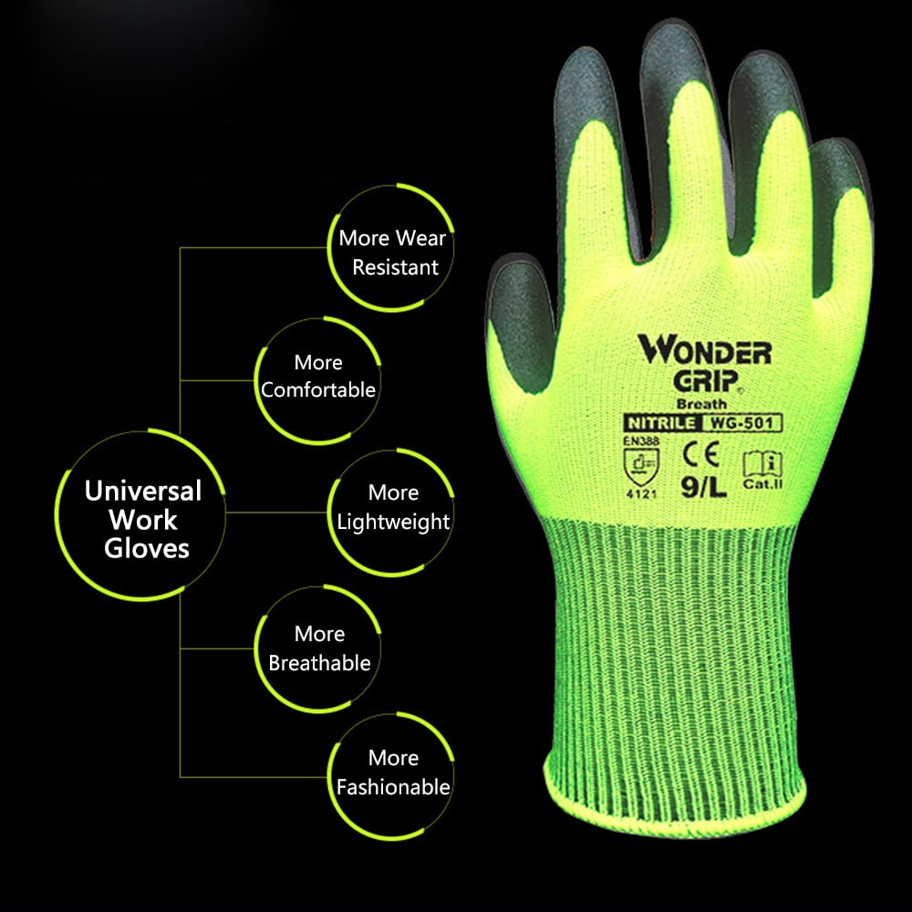 Garden Work Gloves 6 pairs Wonder Grip Nitrile Sandy Dipped Safety Glove 