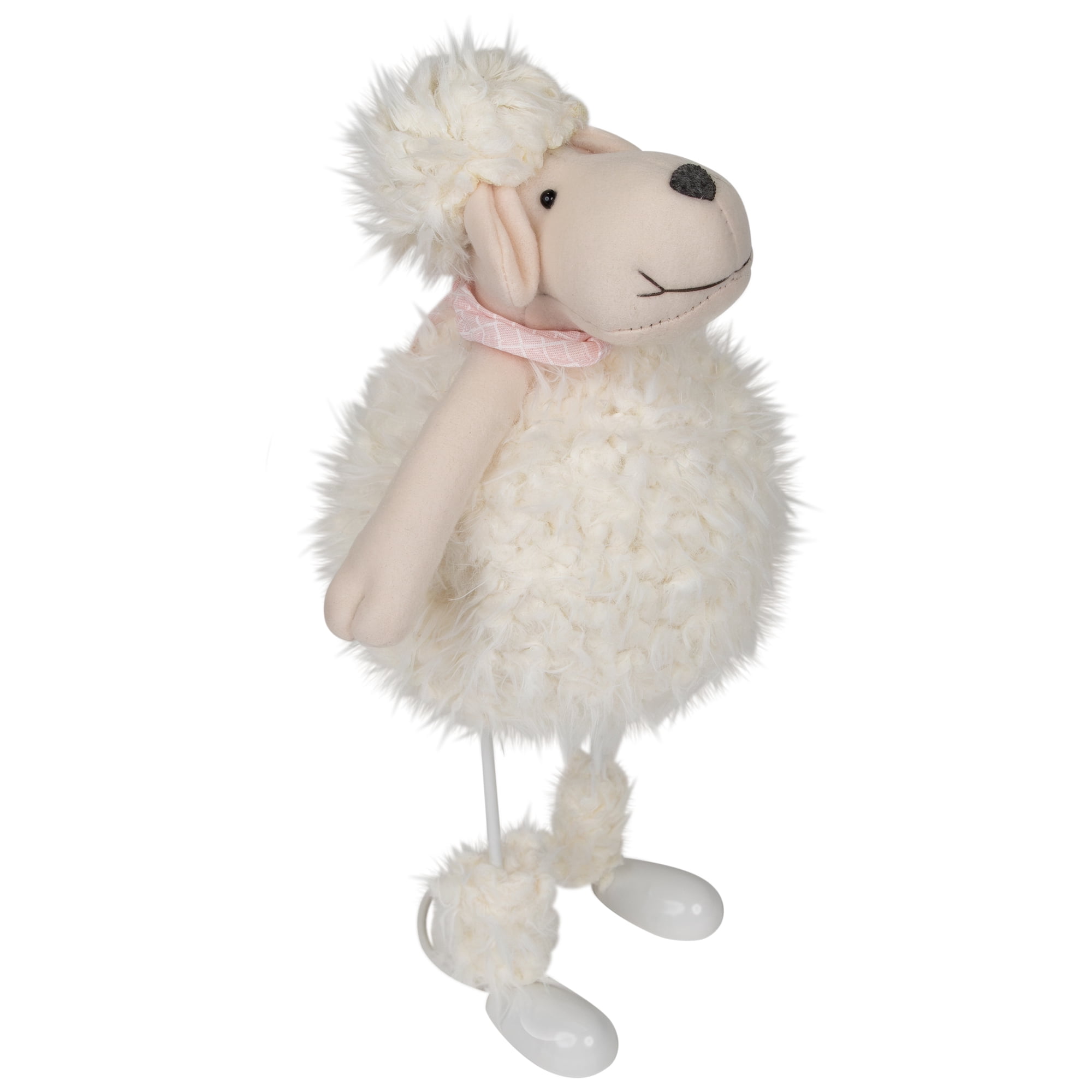 Northlight 16" Shaking Faux Fur Sheep with Bandanna Easter Spring Decoration - White/Pink