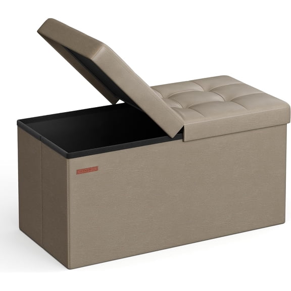 SONGMICS MAZIE Collection - 30 Inches Storage Ottoman Bench with Flipping Lid, Storage Chest Footstool, Load 660 lb, for Entryway, Living Room, Bedroom, Synthetic Leather, Camel Brown ULSF045K03