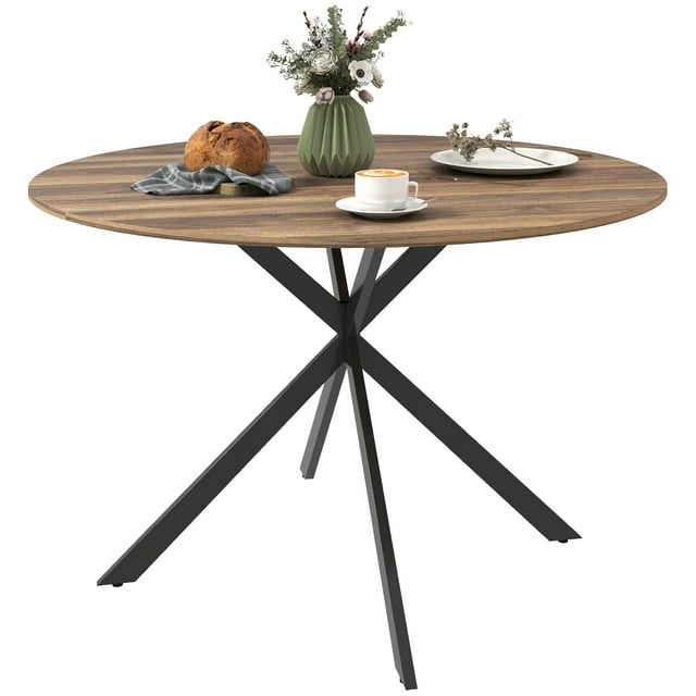 47" Round Dining Table for 4 Kitchen Table with Steel Legs Brown and Black