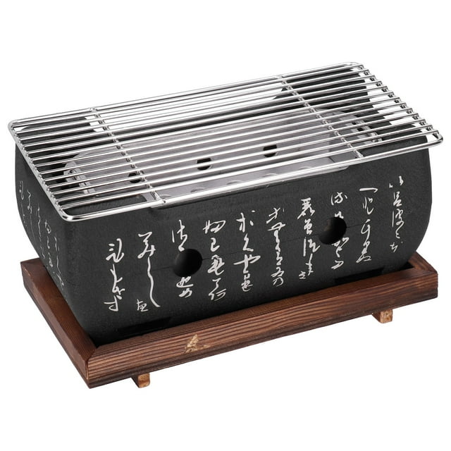 Mini Charcoal Barbeque Grill, Portable Table Top Japanese Grill Barbeque Food Charcoal Stove With Solid Wood Tray, Home Party Accessories BBQ Tools For Kabob Yakitori