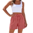thumbnail image 2 of BLVB Elastic Waist Summer Shorts for Women Trendy Cute Casual Short Bottoms Plaid Beach Vacation Clothes with Pockets, 2 of 5