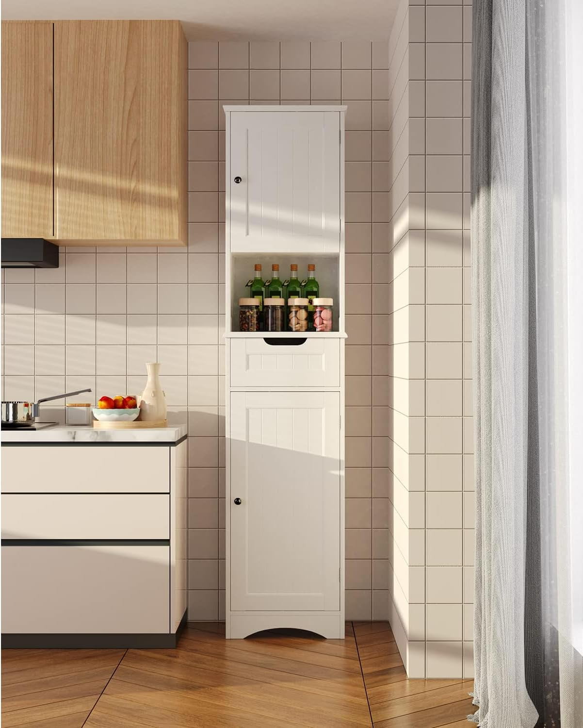 Tall Bathroom Cabinet with Adjustable Shelves - Stylish White Storage Cabinet with Doors, Perfect for Bathroom, Kitchen, or Living Room