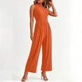 thumbnail image 2 of PBFRDSJ Jumpsuits for Women Casual Sleeveless Mock Neck Ruched Wide Leg Jumpsuit Casual Formal Long Romper with Pockets, 2 of 7