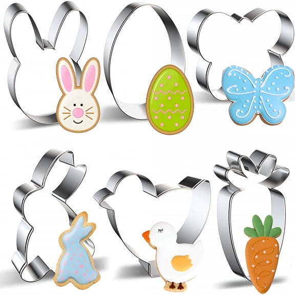 EXLEAF Easter Cookie Cutters Large Set of 6-EggChickCarrotRabbitBunny FaceButterfly