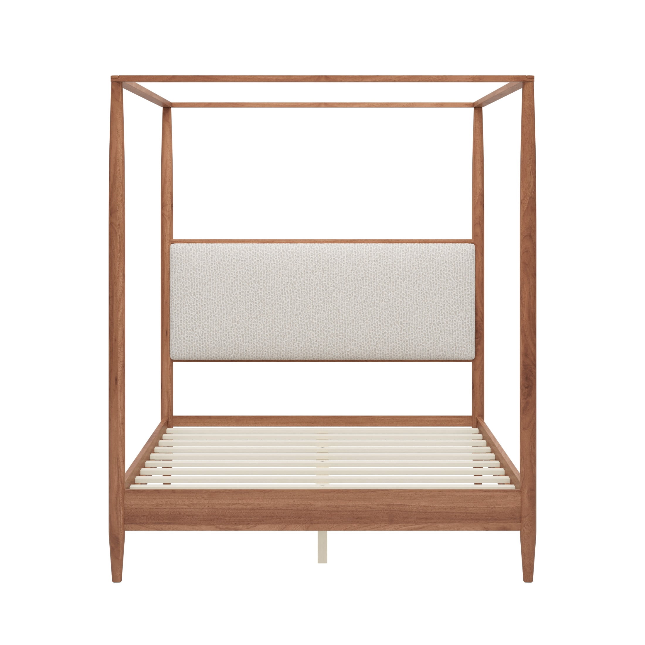 Christopher Knight Home Modern Queen Solid Wood Bed Frame with Boucle Upholstered Headboard, Walnut
