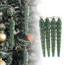 4PC Glitter Icicle Ornament 8 Inch Long for Christmas Tree Decoration and Holiday Xmas Party Hanging(Green)