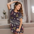 thumbnail image 3 of Honeii Merry Christmas Print Women's Loose Short Sleeve Nightgown, Soft Cotton Sleepwear, Comfy Loose Fit Pajama Dress for Sleep and Lounge, 3 of 6